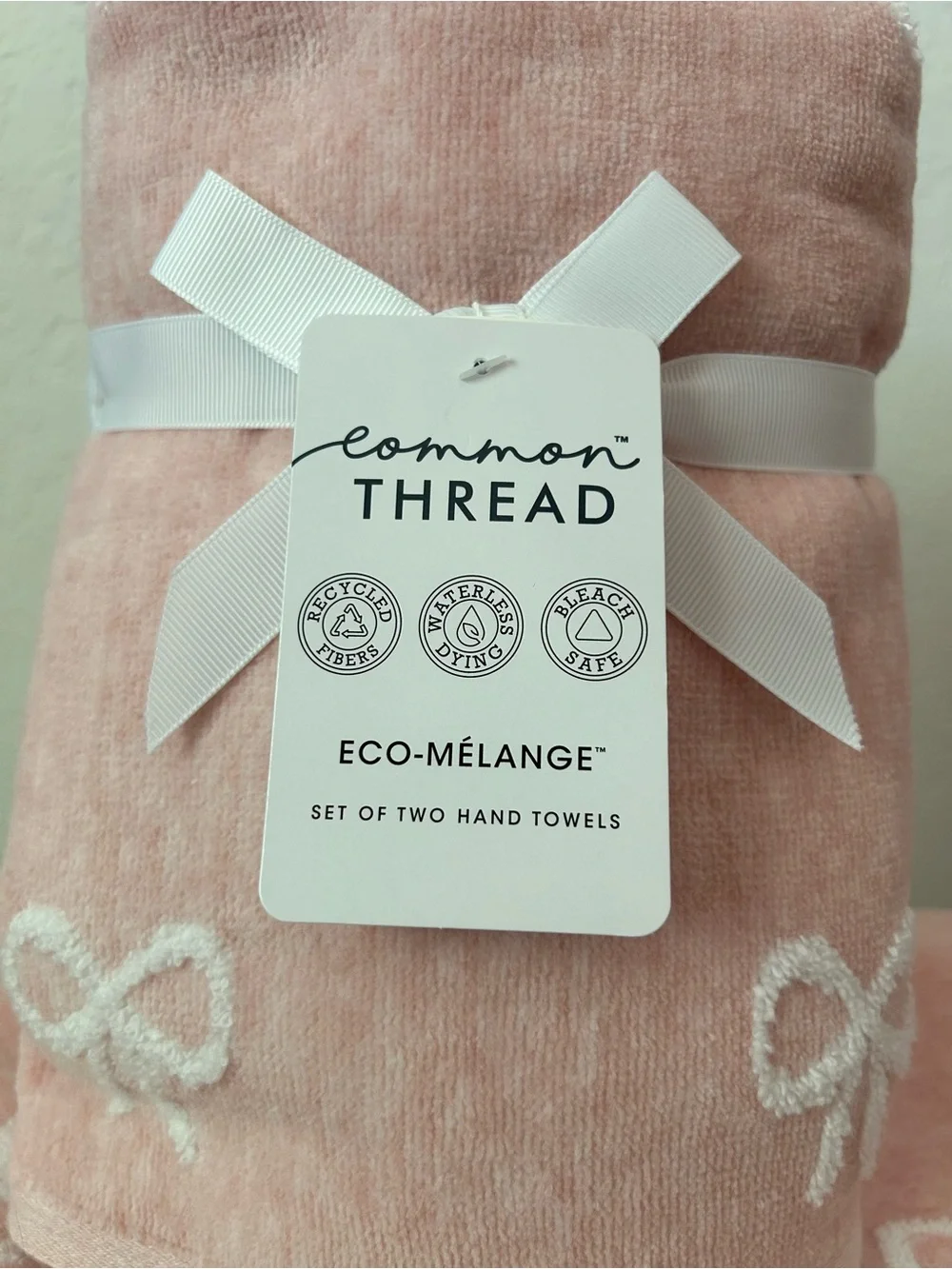 NEW Common Threads Coquette Pink Bow Eco-Mélange Plush 4-Piece Bath Towel Set